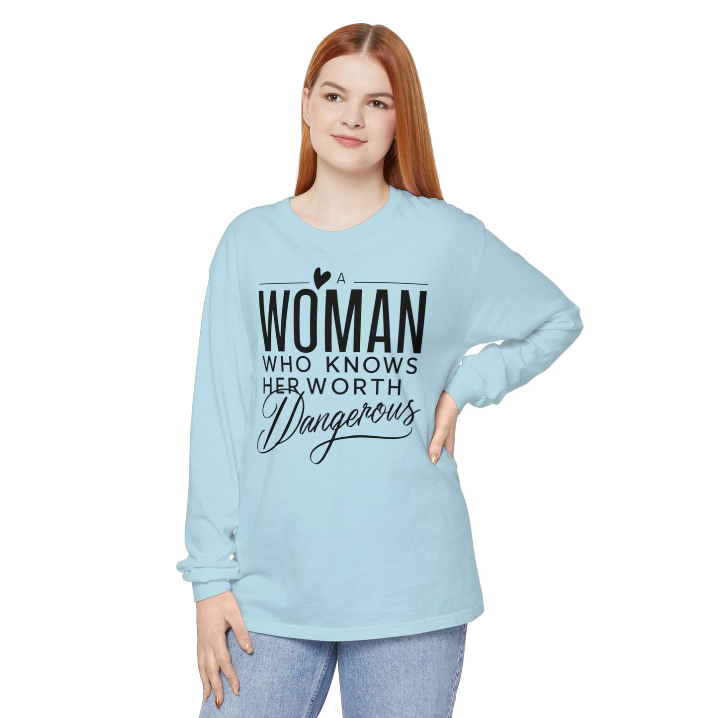 A Woman Garment-dyed Long Sleeve T-Shirt