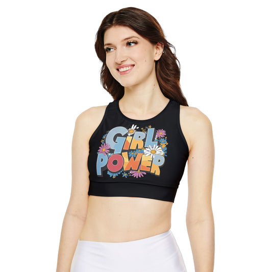 Girl Power Fully Lined, Padded Sports Bra (AOP)