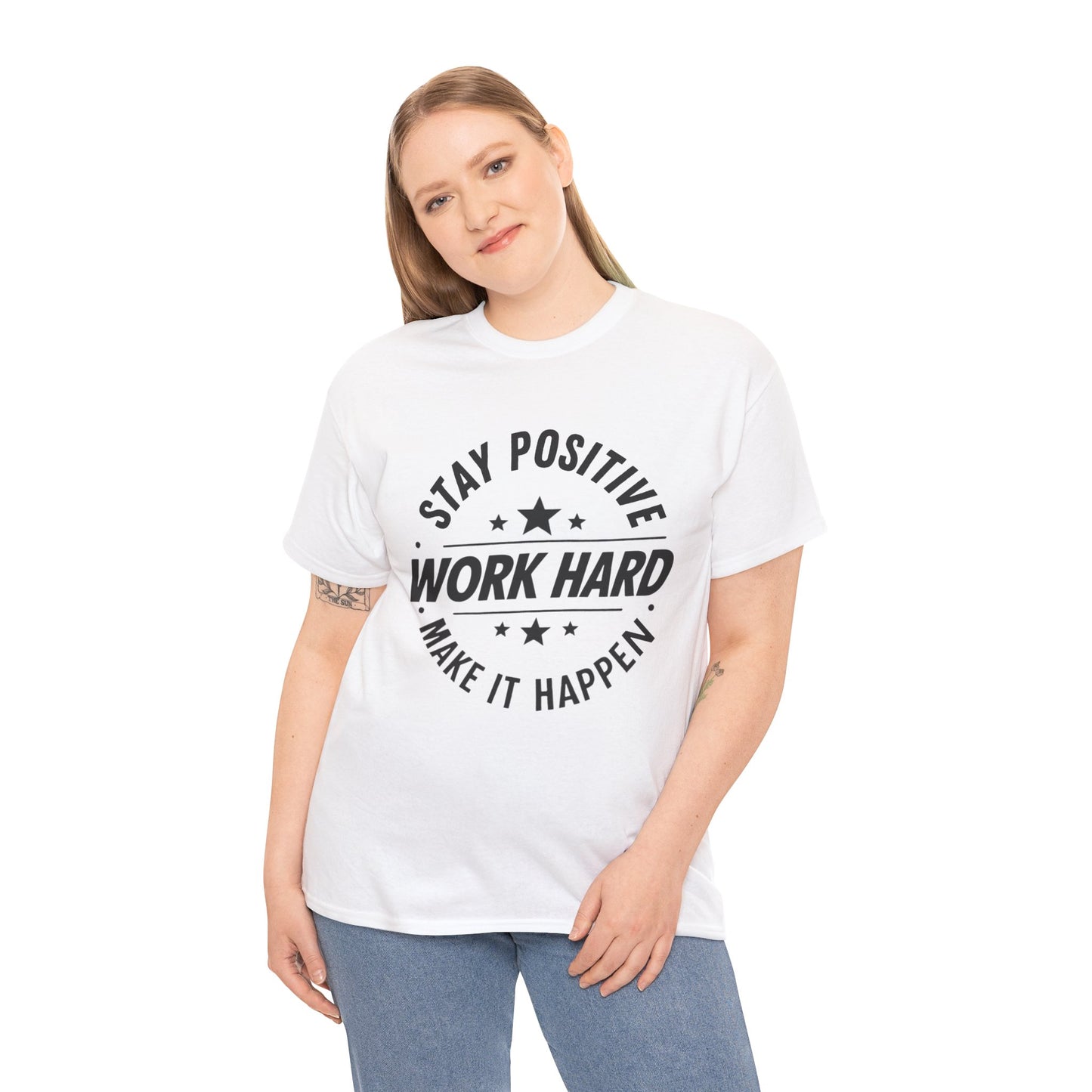Stay Positive Printed T Shirt with Hearts