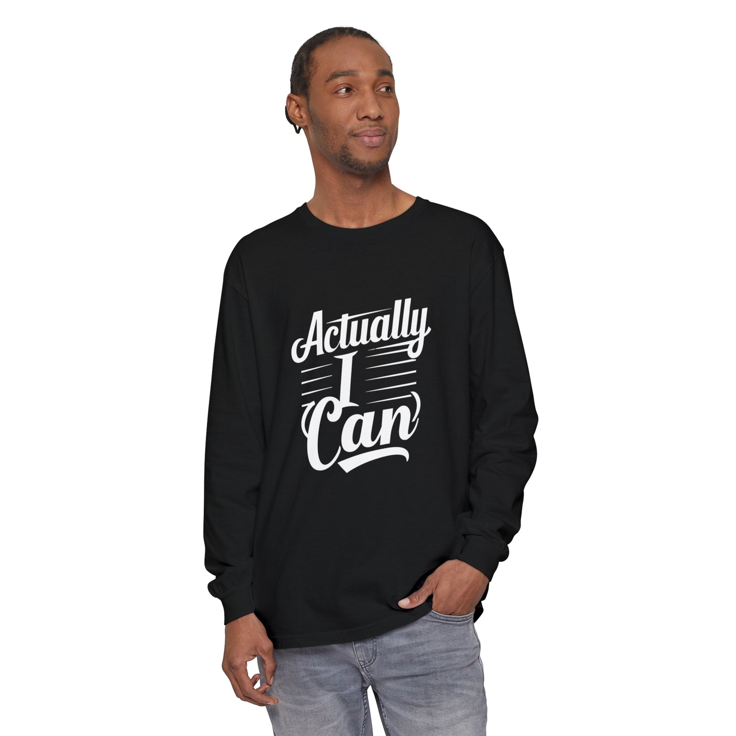 Actually I Can Women Garment-dyed Long Sleeve T-Shirt
