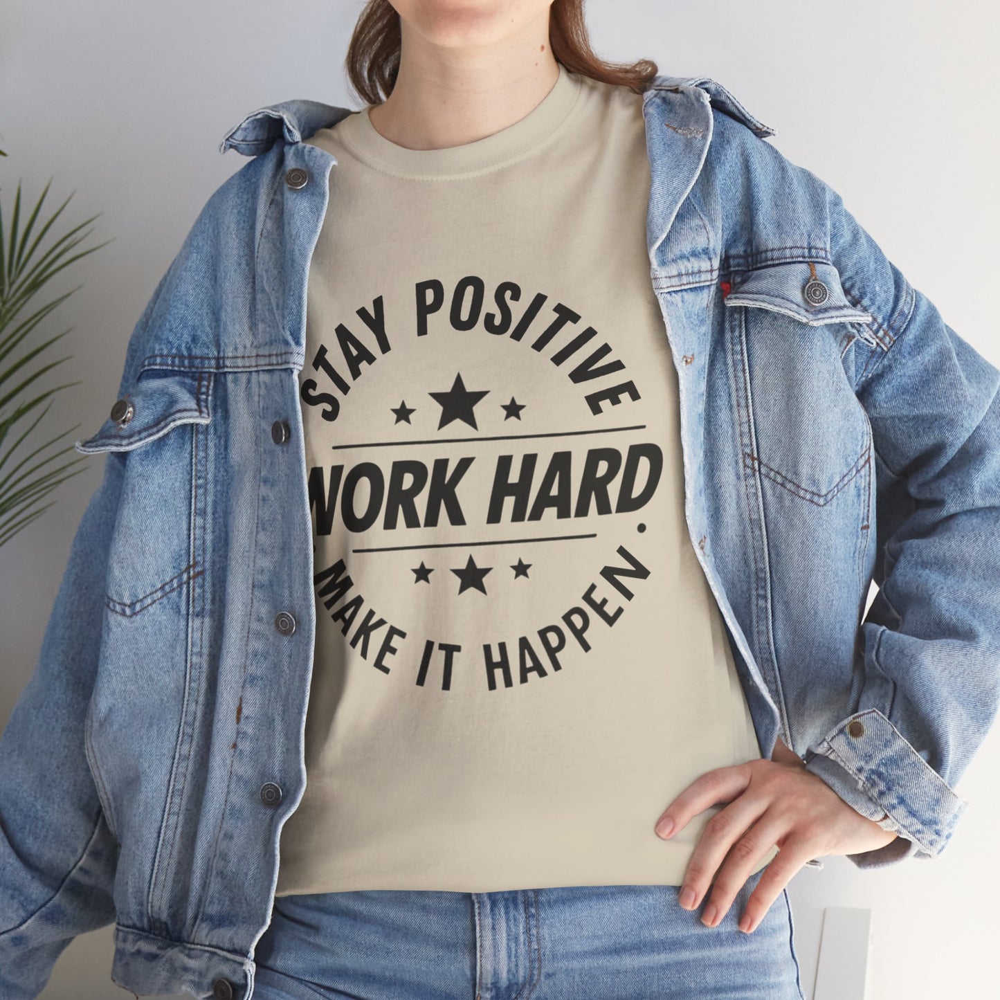 Stay Positive Printed T Shirt with Hearts