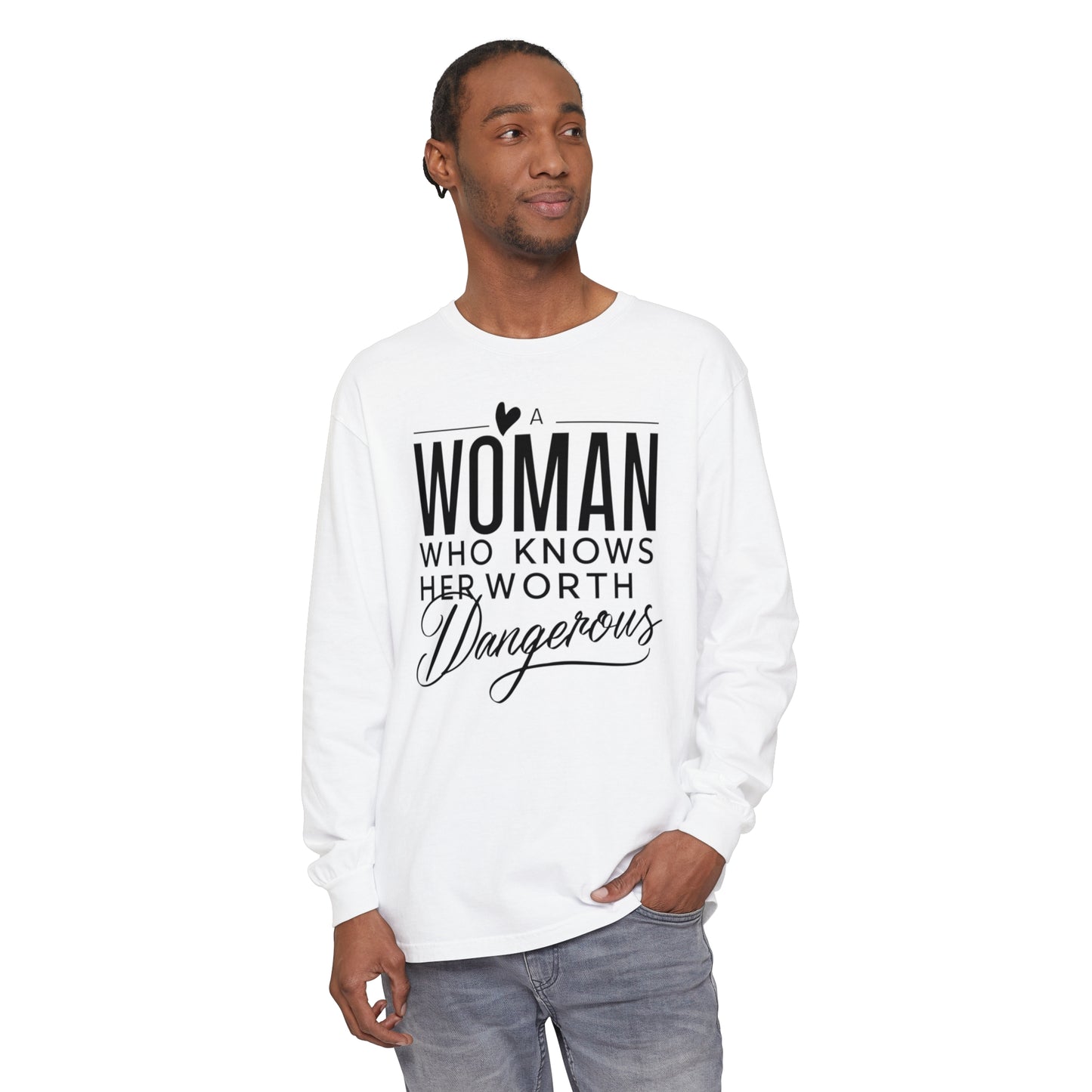 A Woman Garment-dyed Long Sleeve T-Shirt