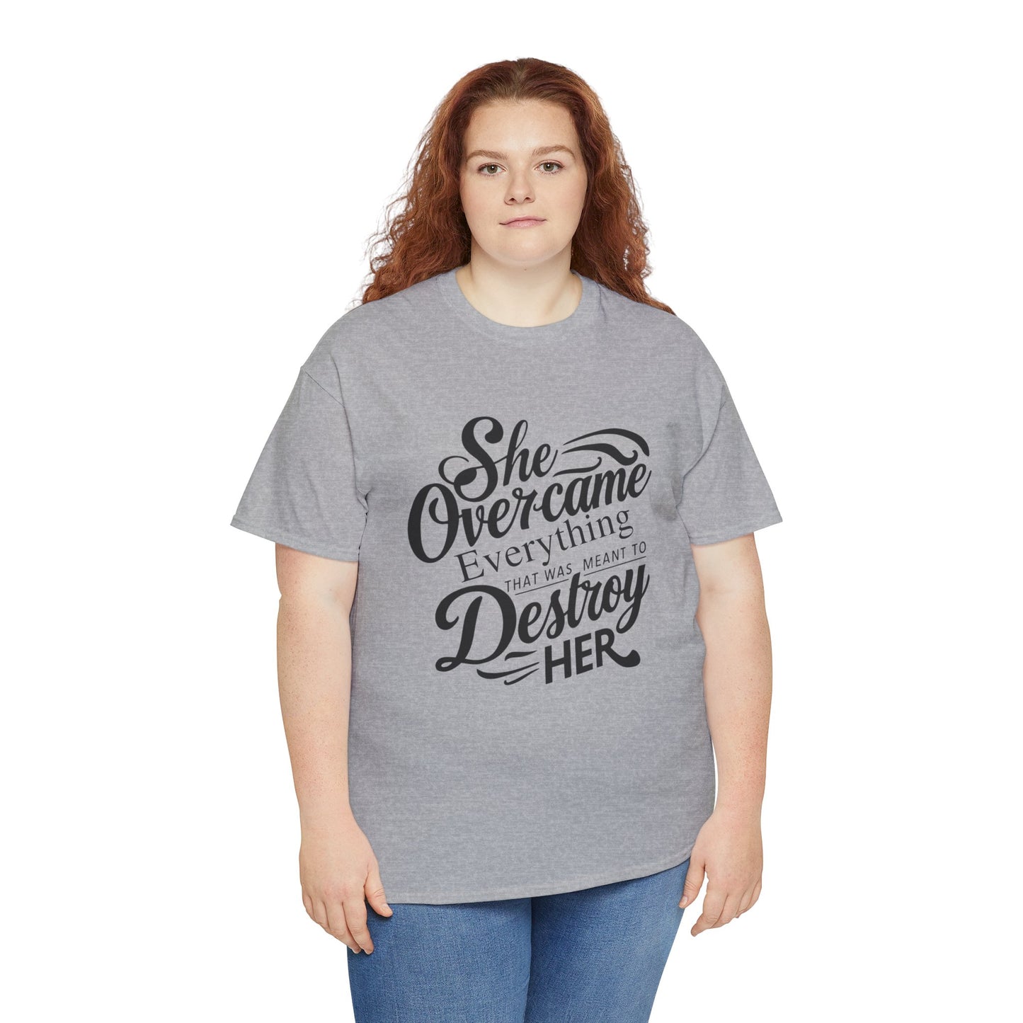 She Overcame Printed T Shirt with Hearts