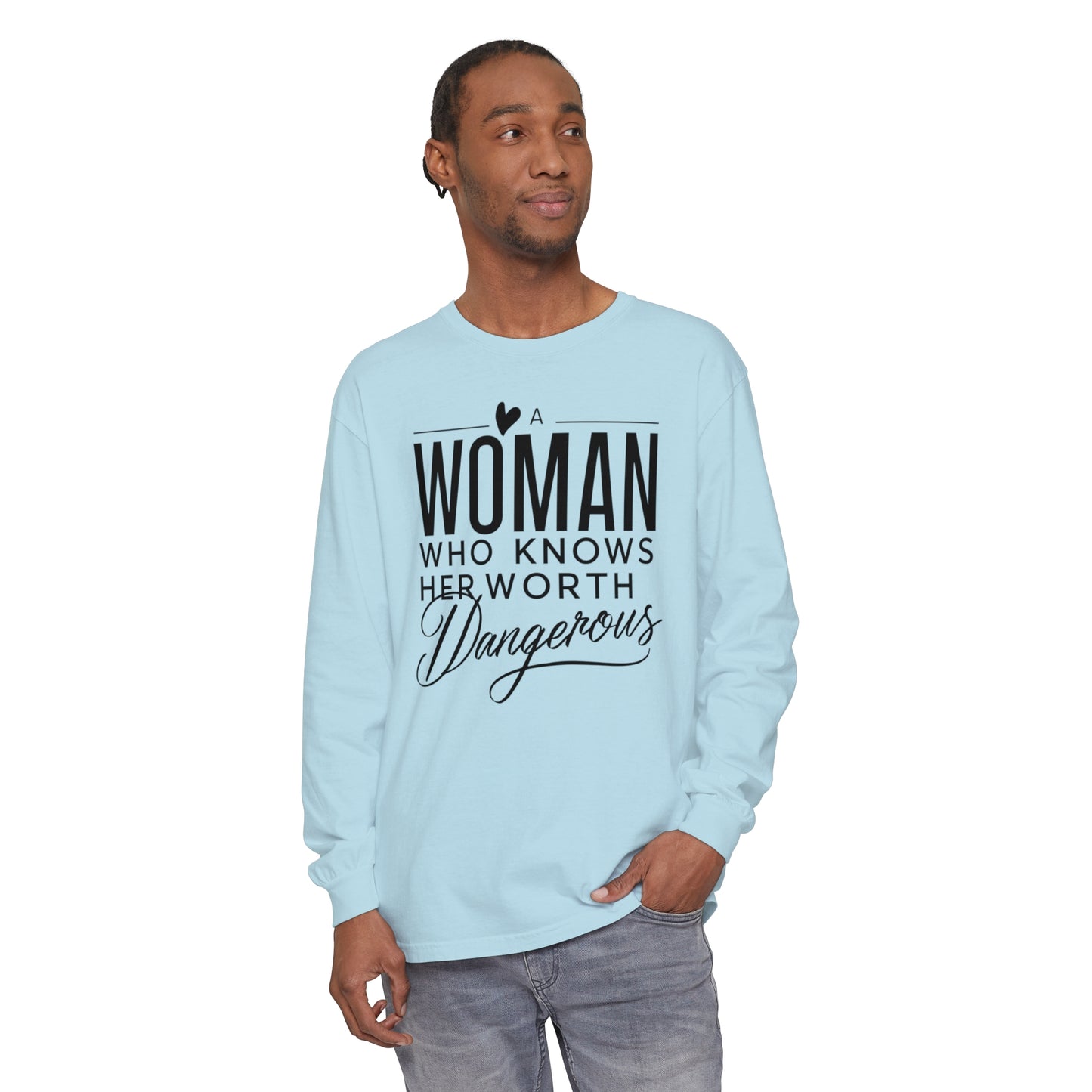 A Woman Garment-dyed Long Sleeve T-Shirt