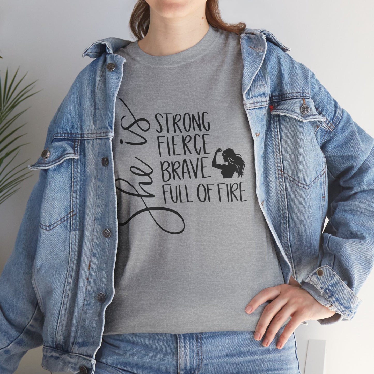 She Is Strong Printed T Shirt with Hearts
