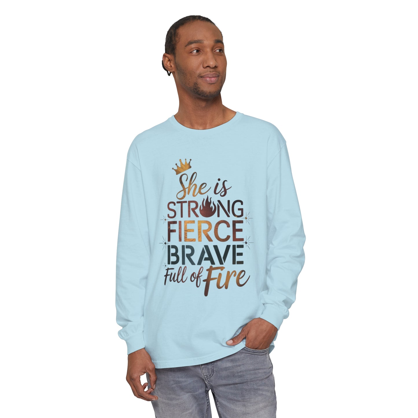 She Is Women Garment-dyed Long Sleeve T-Shirt