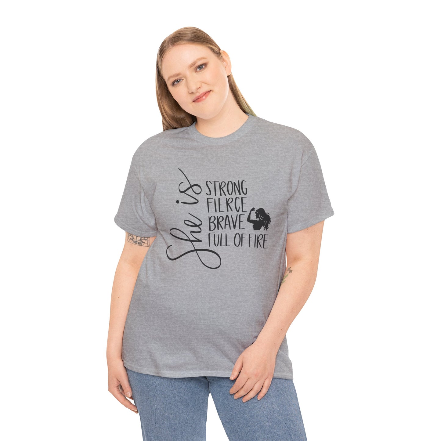 She Is Strong Printed T Shirt with Hearts
