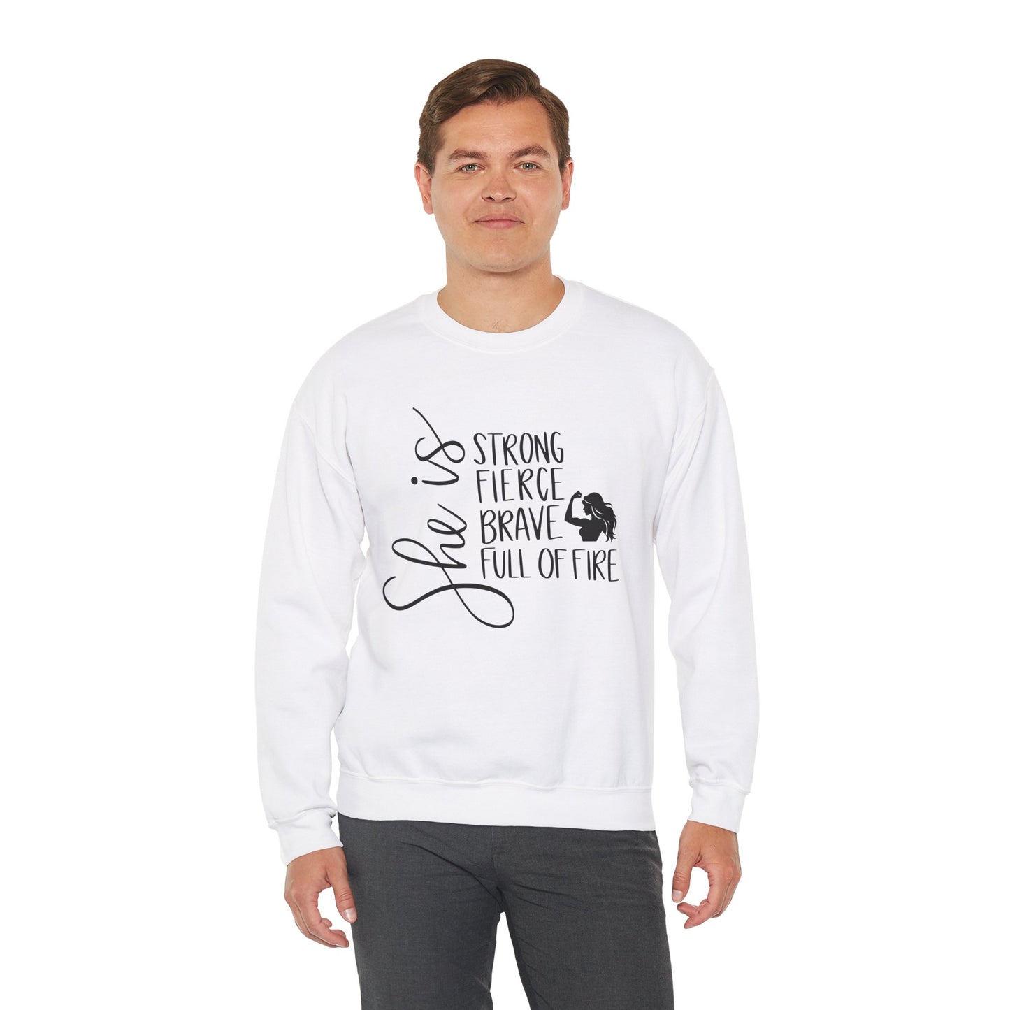 She Is Strong Fierce Brave Unisex Heavy Blend™ Crewneck Sweatshirt