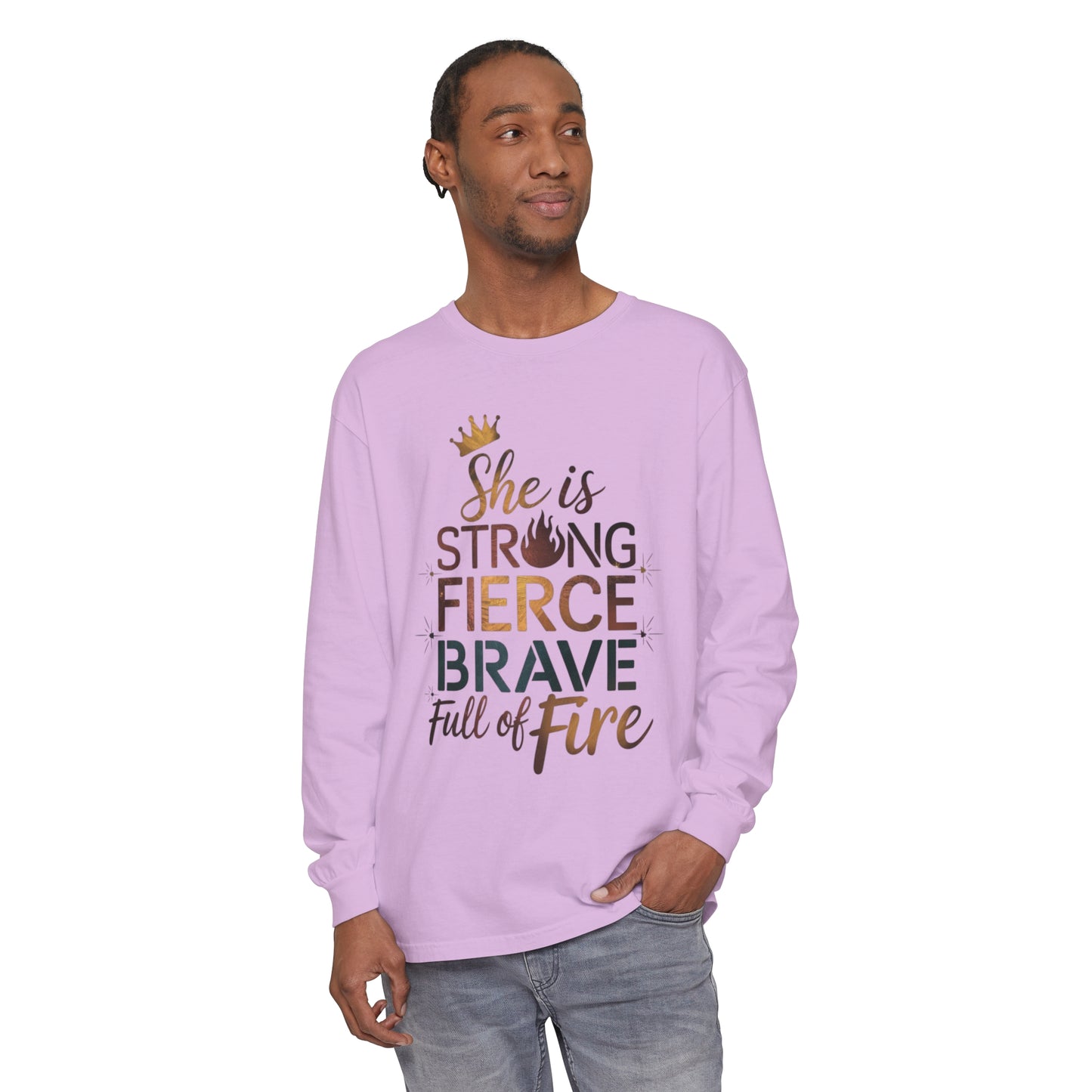 She Is Women Garment-dyed Long Sleeve T-Shirt
