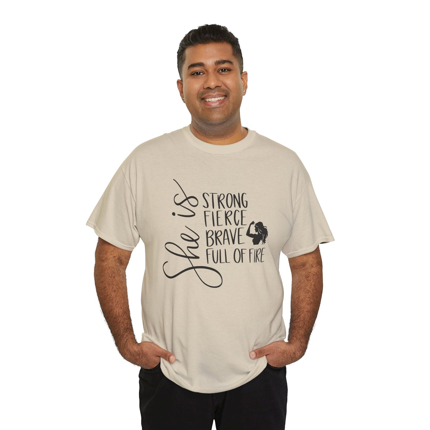 She Is Strong Printed T Shirt with Hearts