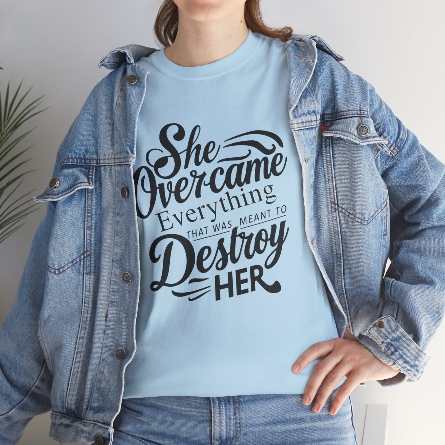She Overcame Printed T Shirt with Hearts
