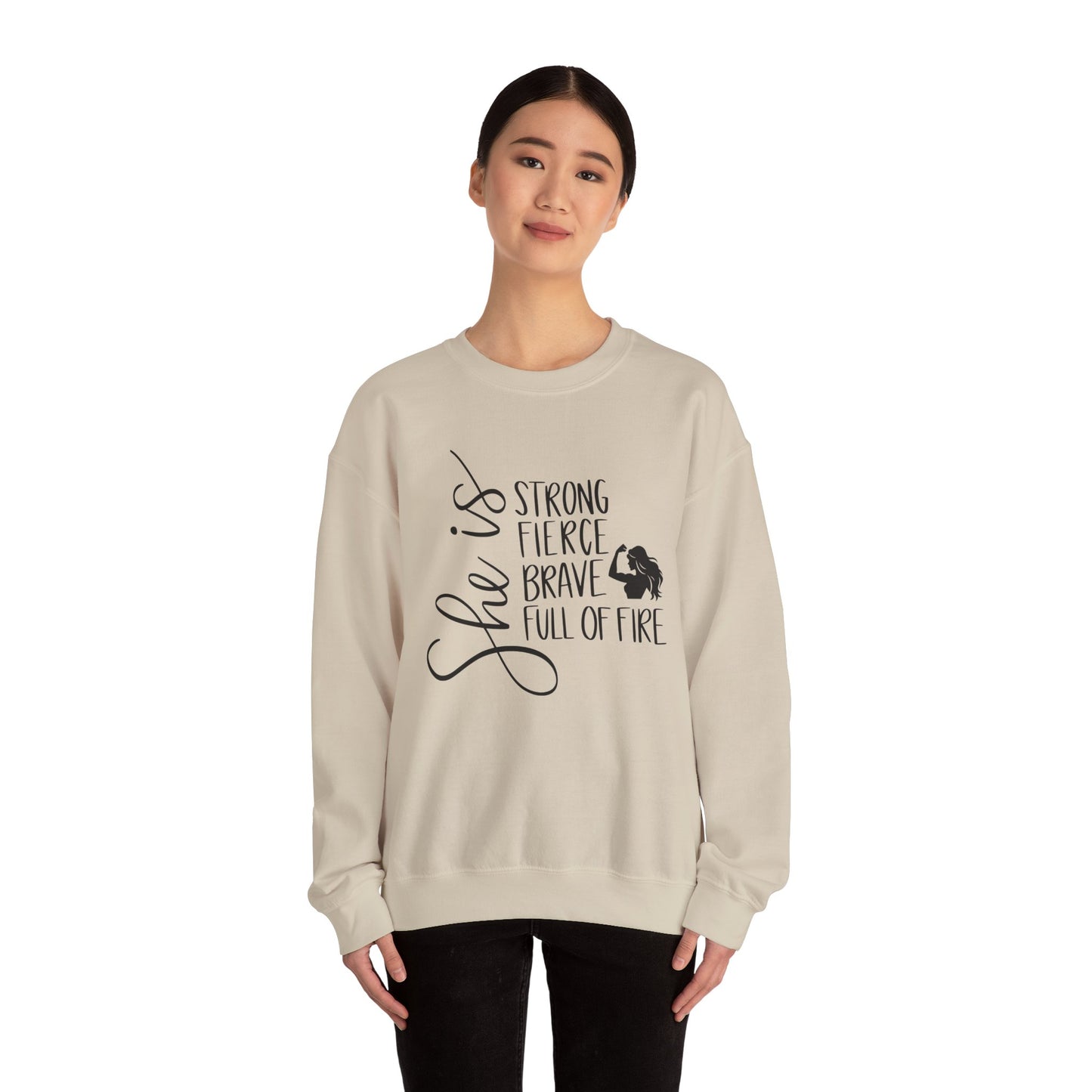 She Is Strong Fierce Brave Unisex Heavy Blend™ Crewneck Sweatshirt