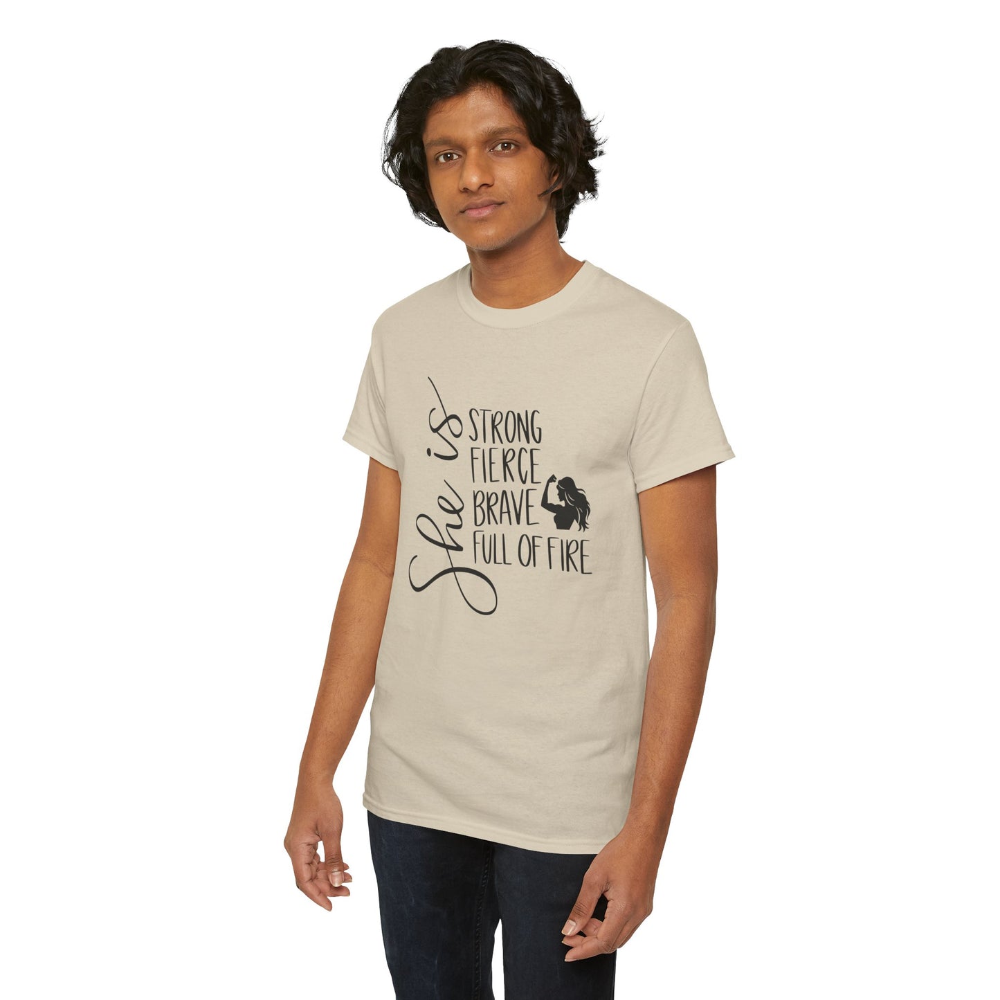 She Is Strong Printed T Shirt with Hearts