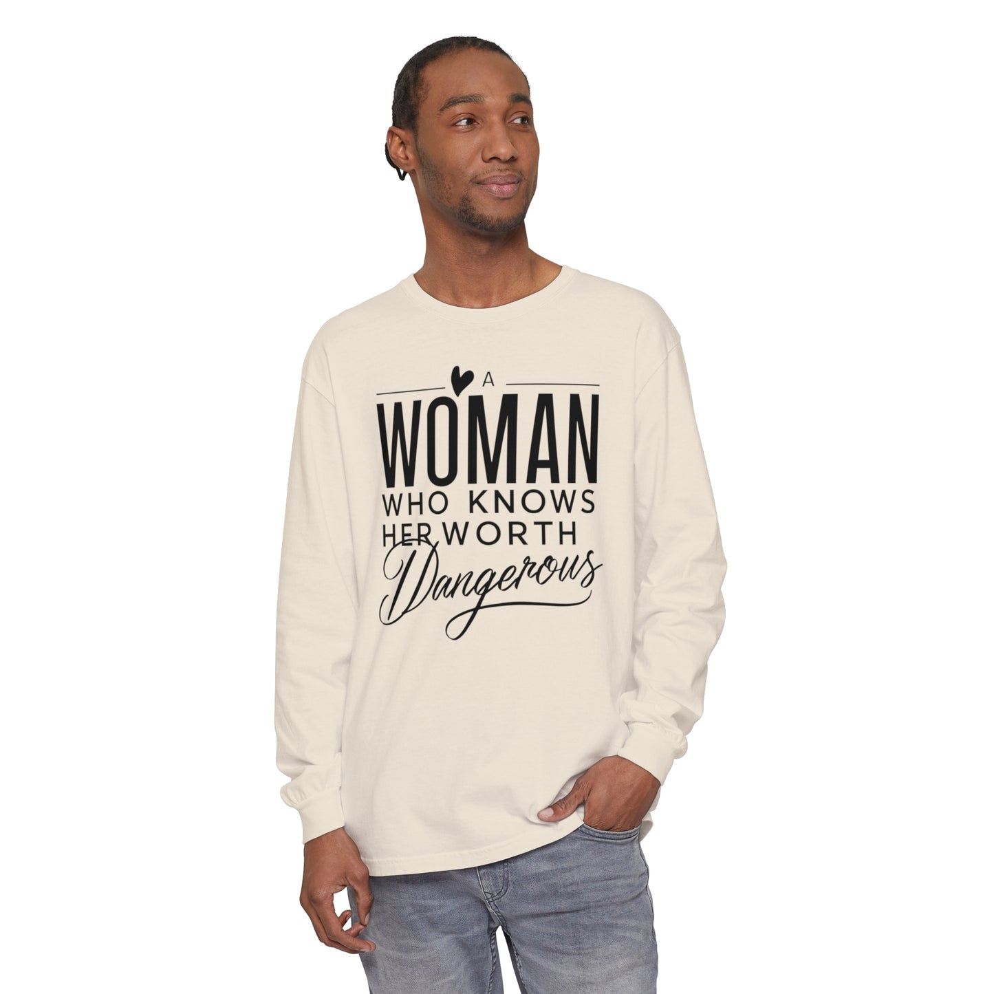 A Woman Garment-dyed Long Sleeve T-Shirt