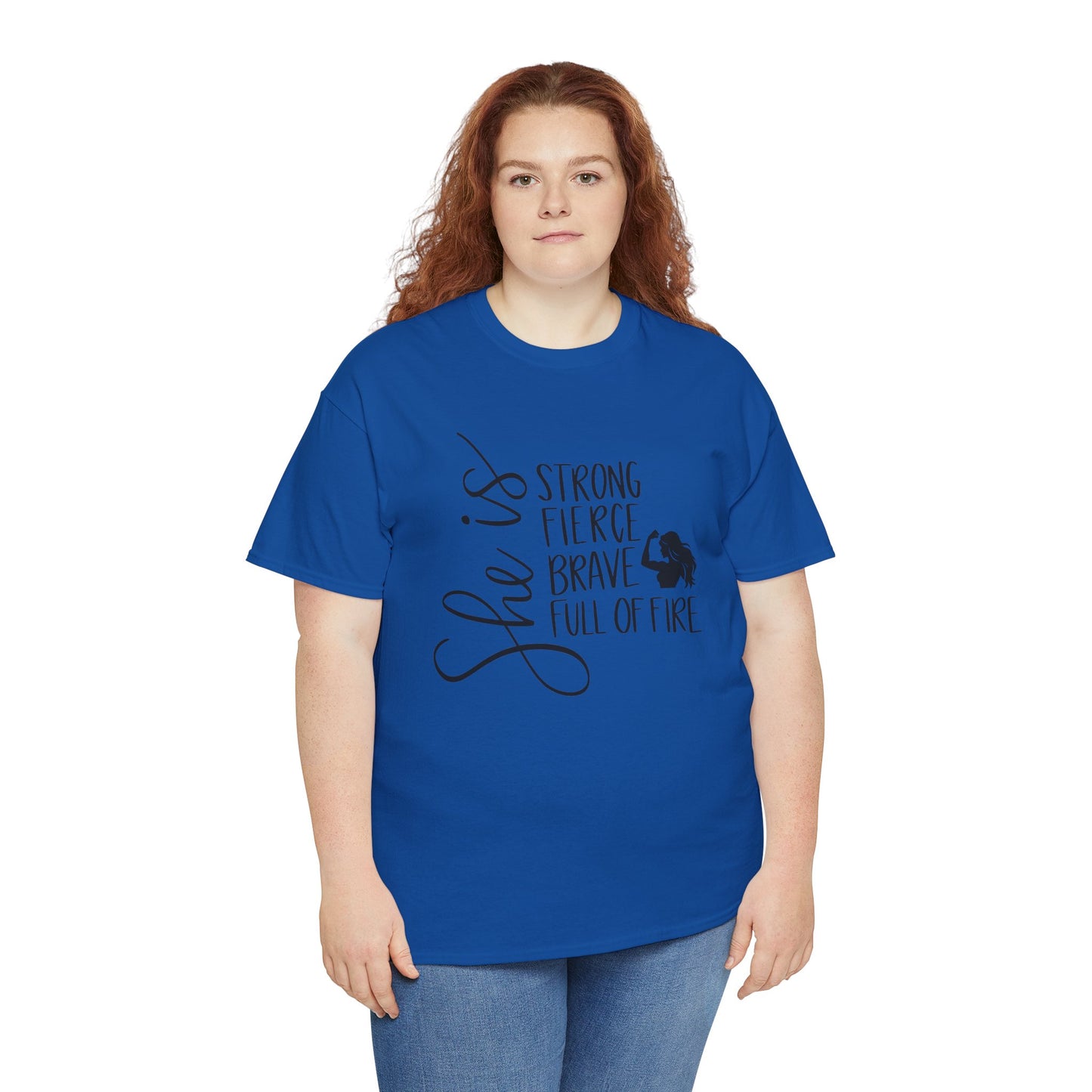 She Is Strong Printed T Shirt with Hearts