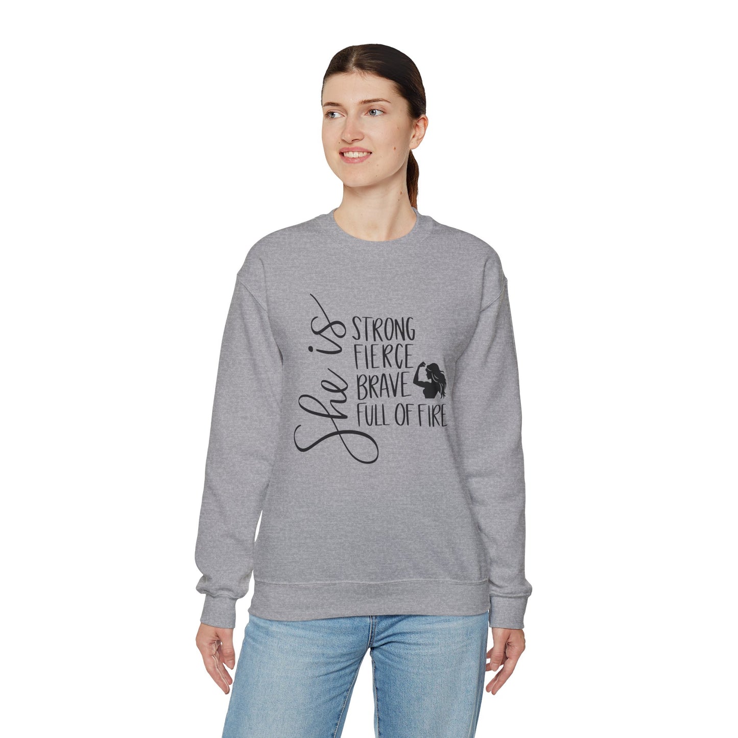 She Is Strong Fierce Brave Unisex Heavy Blend™ Crewneck Sweatshirt