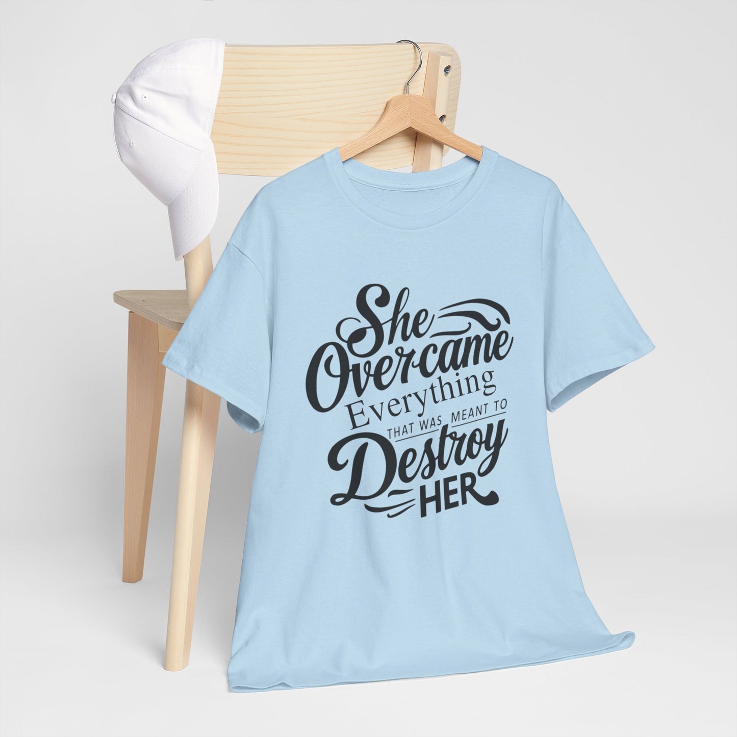 She Overcame Printed T Shirt with Hearts