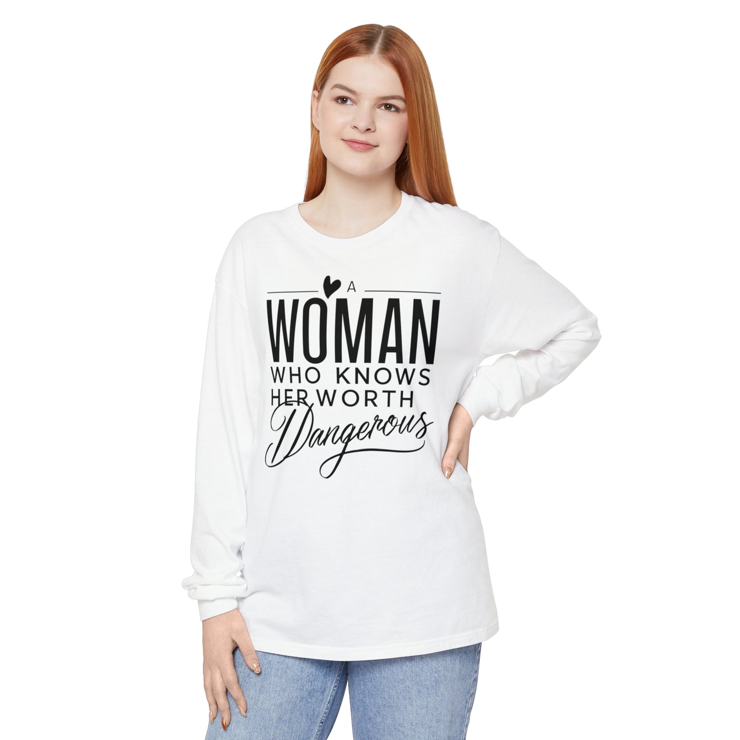 A Woman Garment-dyed Long Sleeve T-Shirt