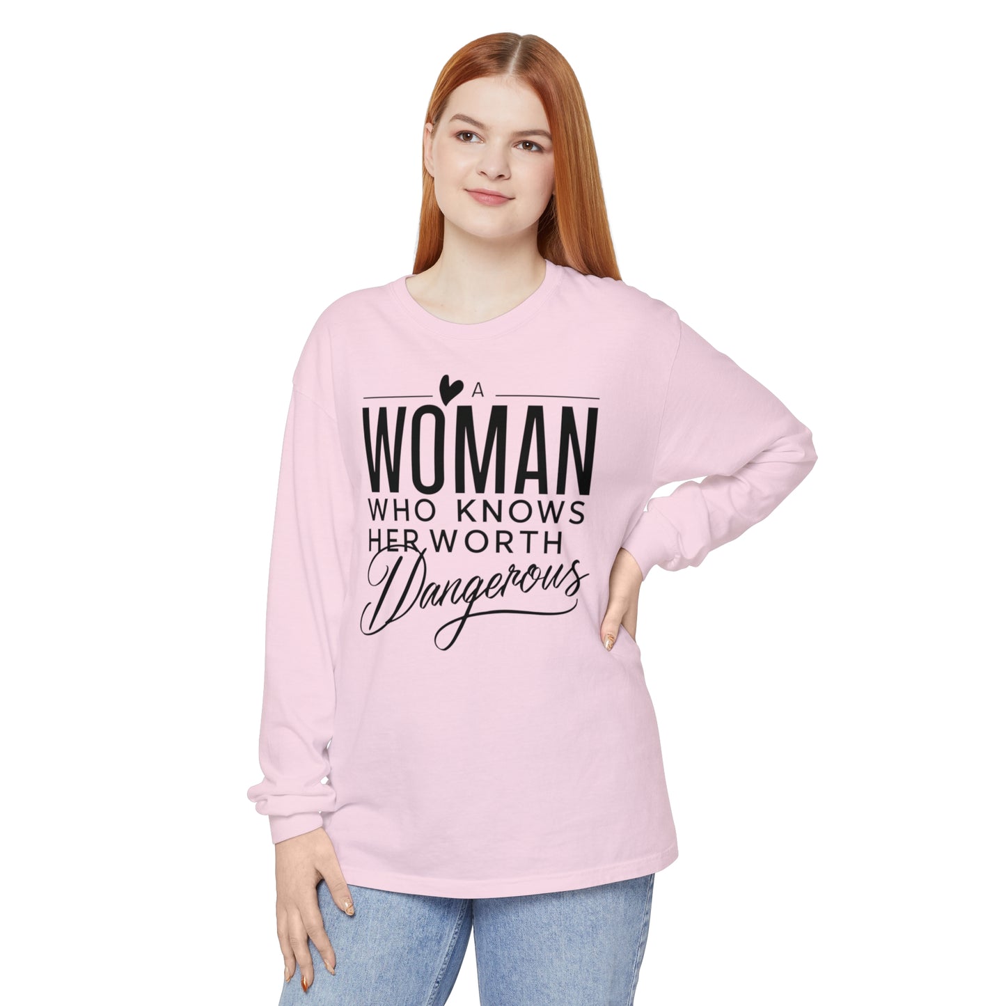 A Woman Garment-dyed Long Sleeve T-Shirt