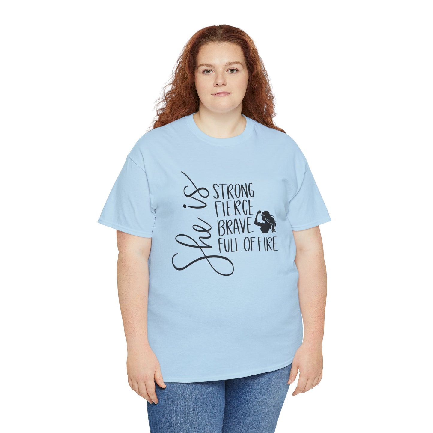 She Is Strong Printed T Shirt with Hearts