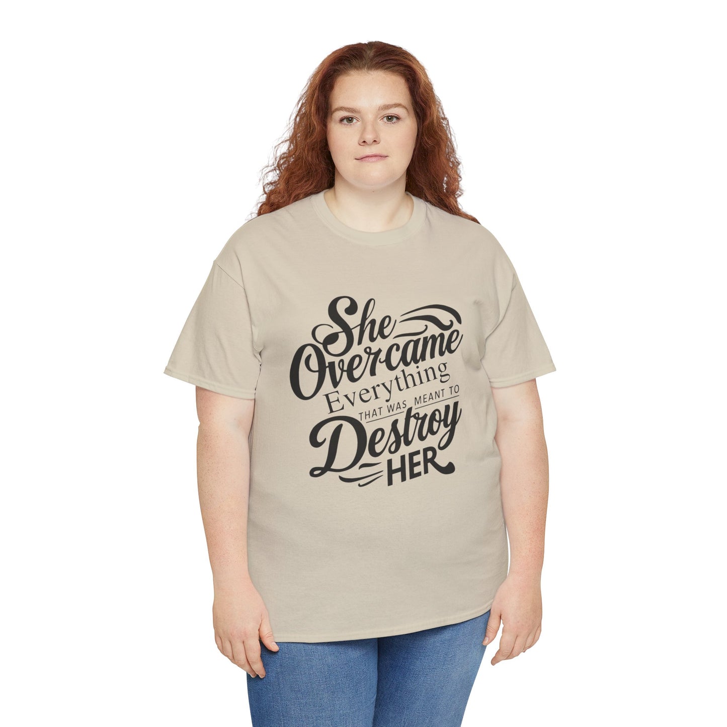She Overcame Printed T Shirt with Hearts