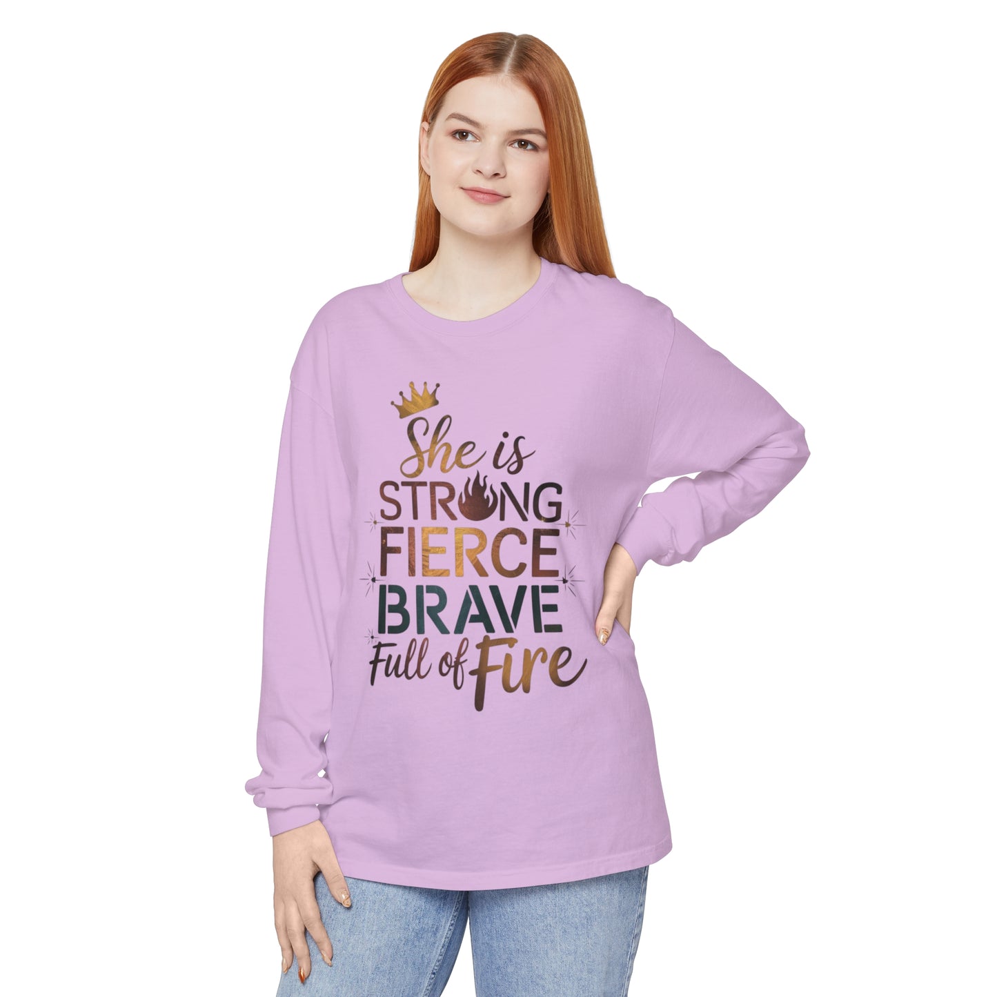 She Is Women Garment-dyed Long Sleeve T-Shirt