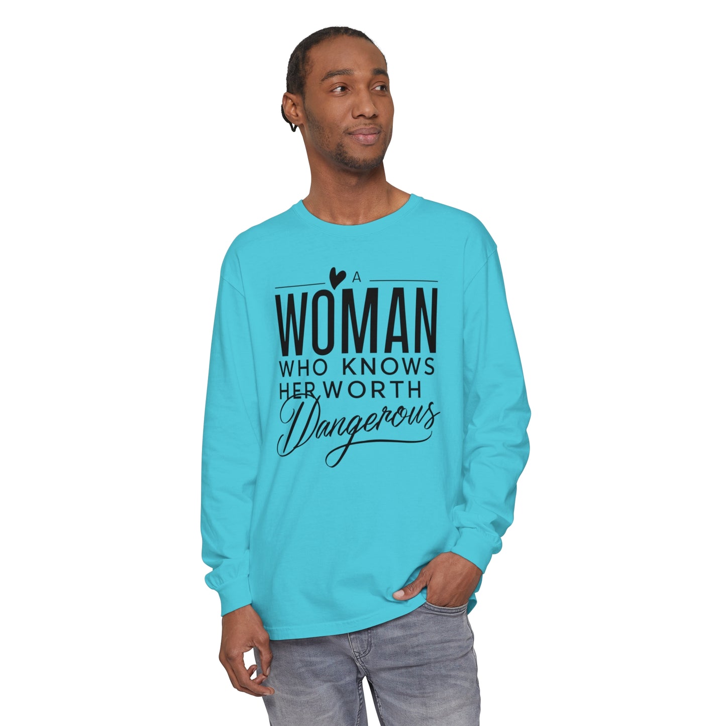 A Woman Garment-dyed Long Sleeve T-Shirt