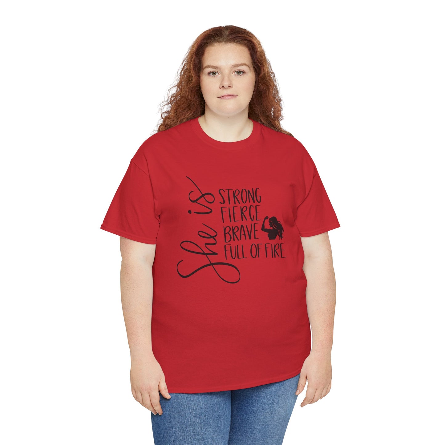 She Is Strong Printed T Shirt with Hearts
