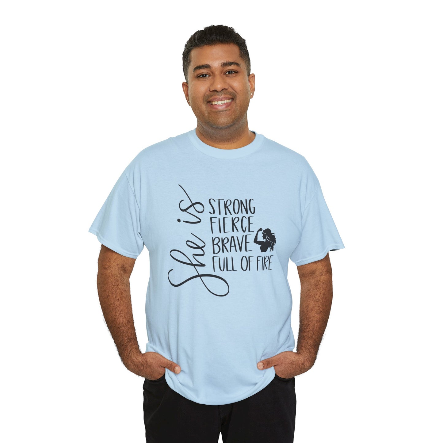 She Is Strong Printed T Shirt with Hearts