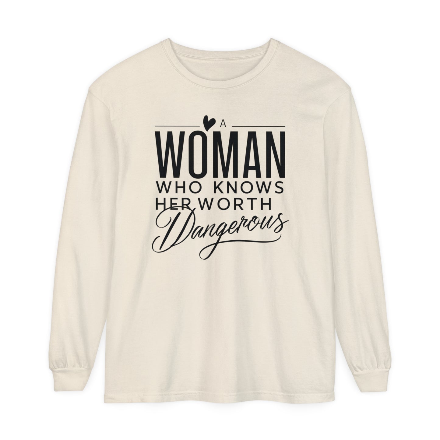 A Woman Garment-dyed Long Sleeve T-Shirt