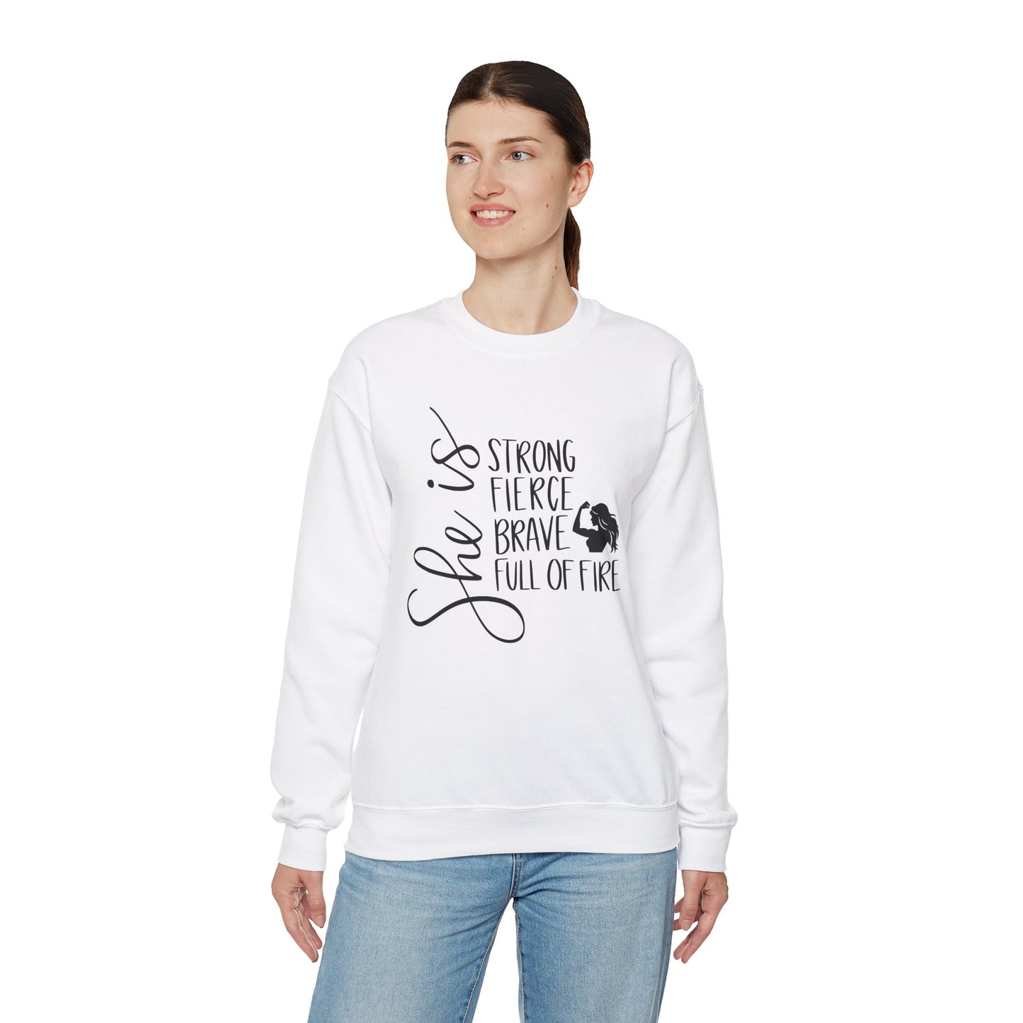 She Is Strong Fierce Brave Unisex Heavy Blend™ Crewneck Sweatshirt