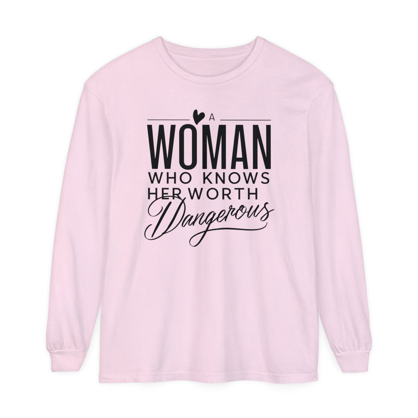 A Woman Garment-dyed Long Sleeve T-Shirt