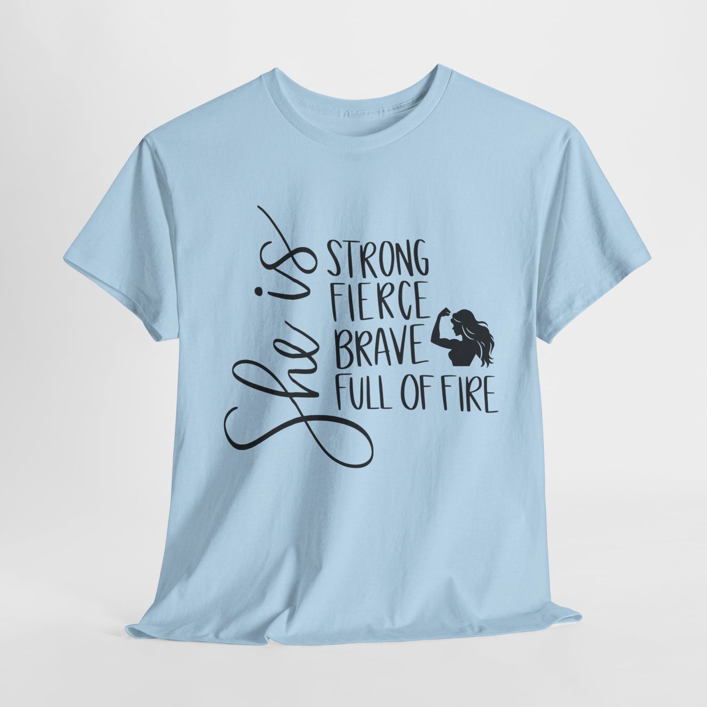 She Is Strong Printed T Shirt with Hearts