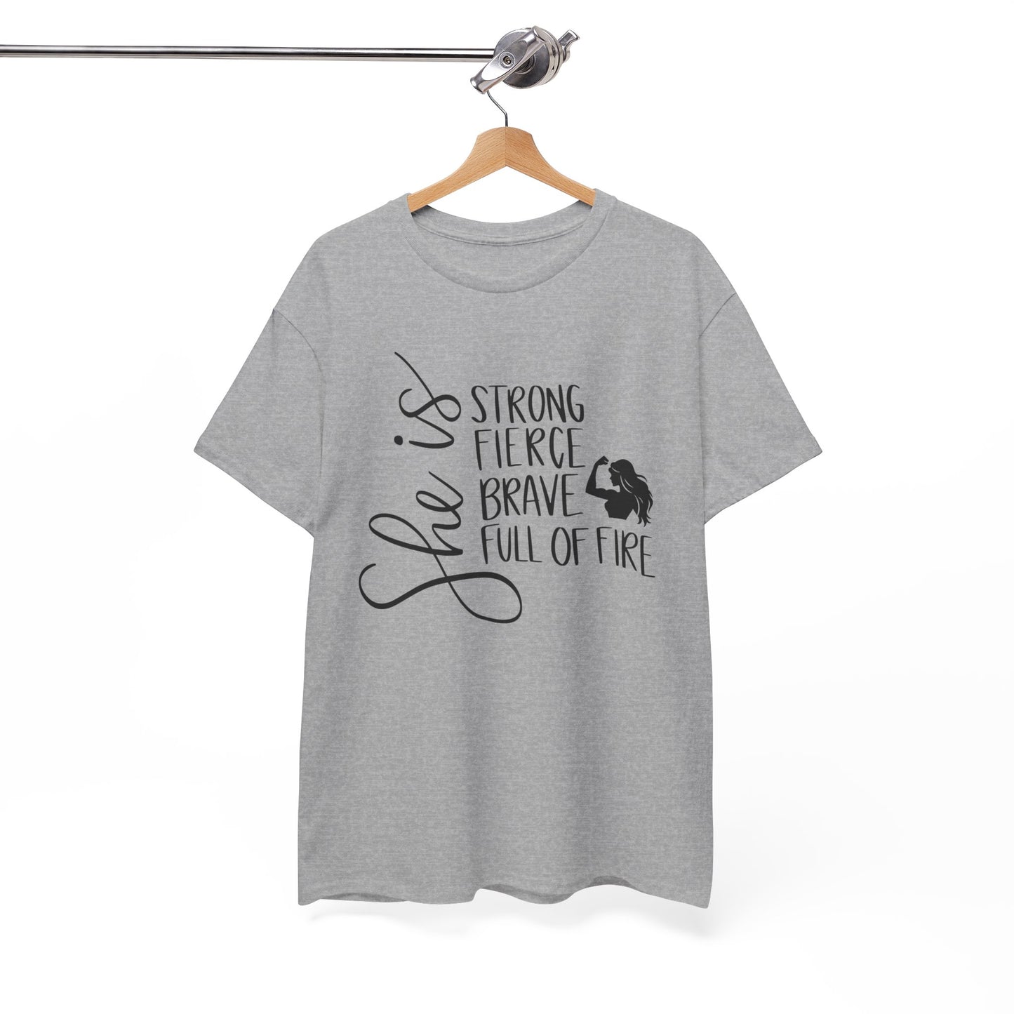 She Is Strong Printed T Shirt with Hearts
