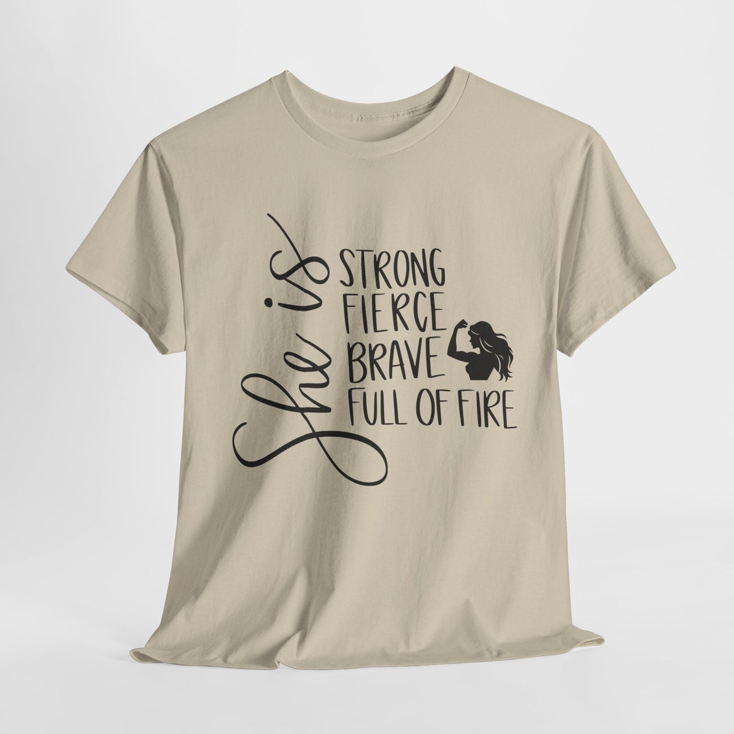 She Is Strong Printed T Shirt with Hearts