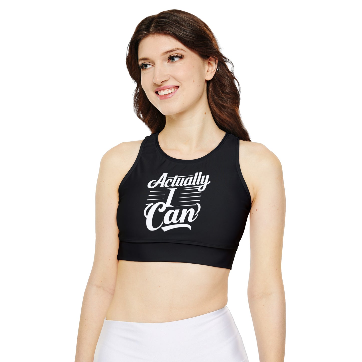 Actually I Can Women Fully Lined, Padded Sports Bra (AOP)
