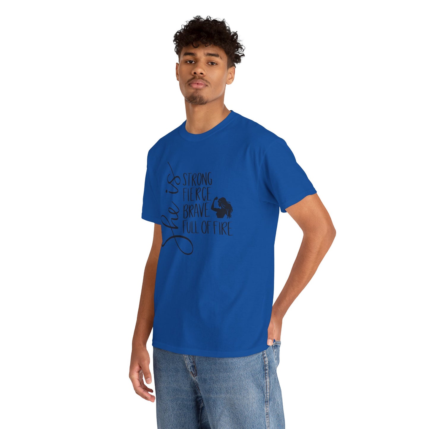 She Is Strong Printed T Shirt with Hearts
