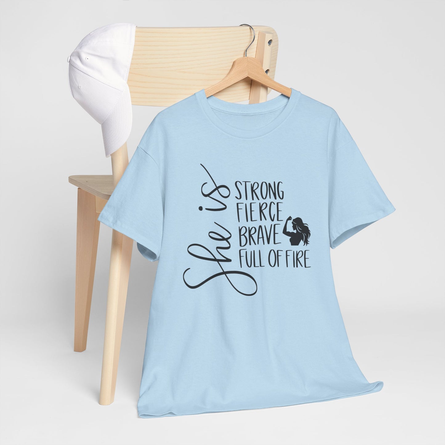 She Is Strong Printed T Shirt with Hearts