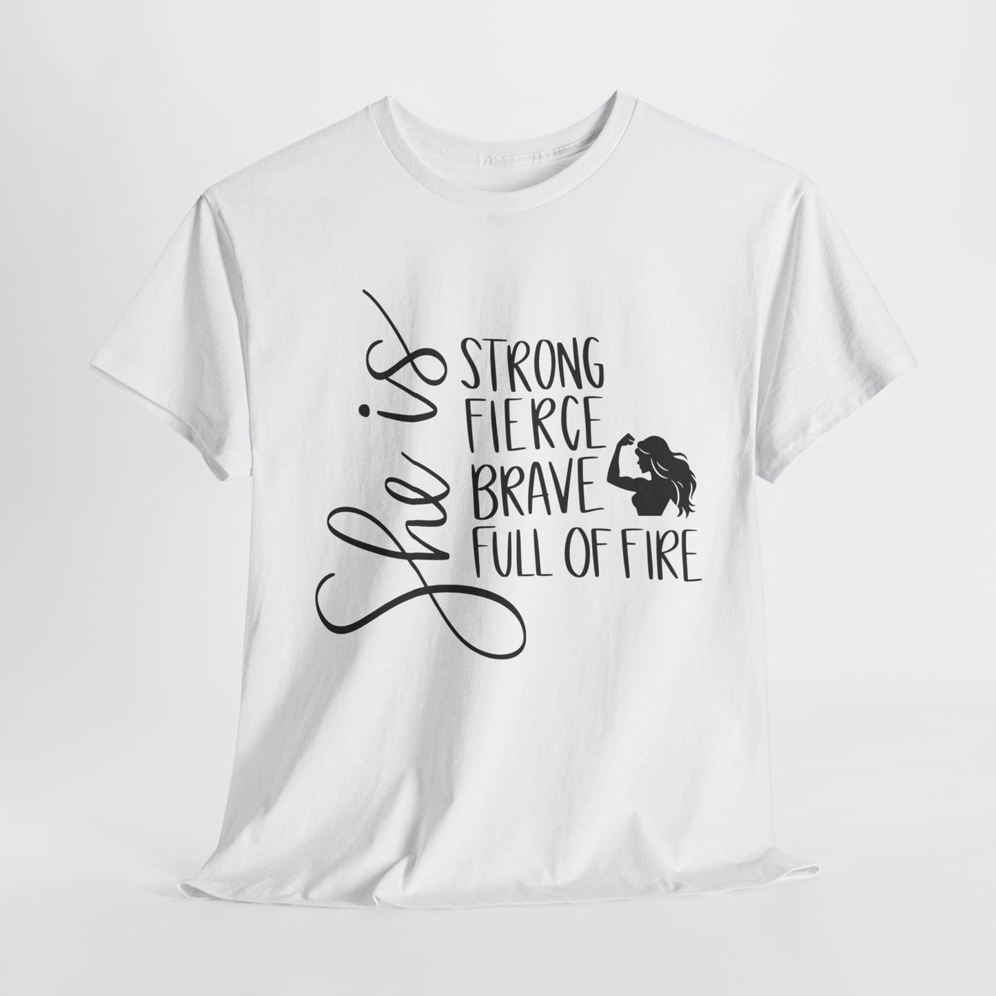 She Is Strong Printed T Shirt with Hearts