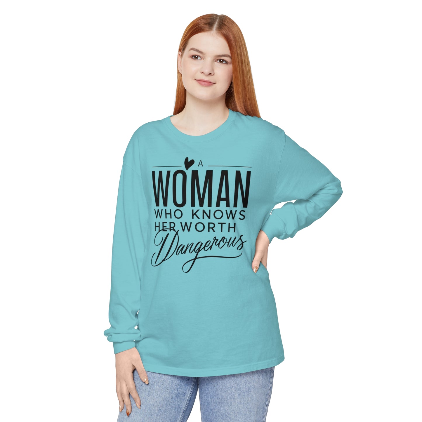 A Woman Garment-dyed Long Sleeve T-Shirt