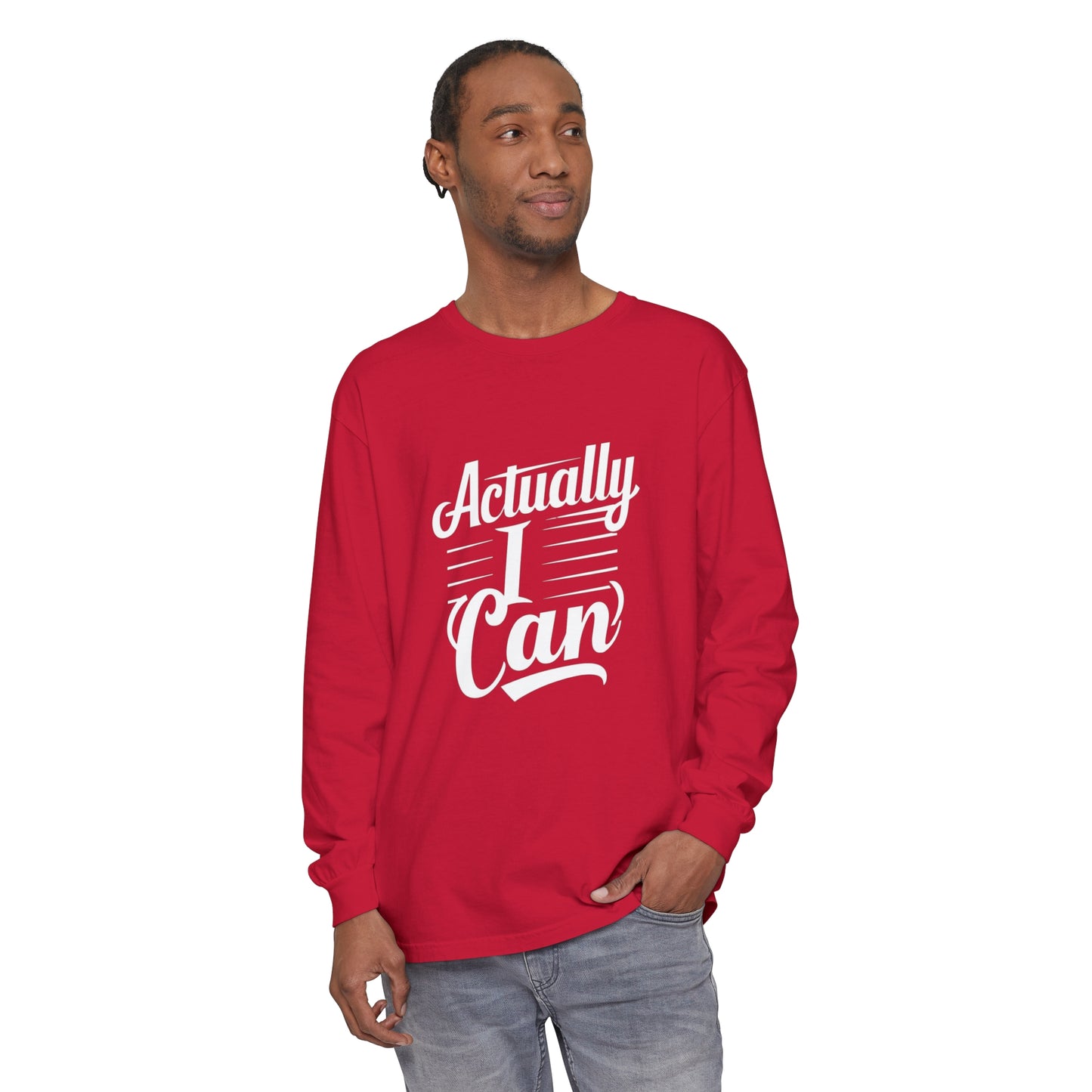 Actually I Can Women Garment-dyed Long Sleeve T-Shirt