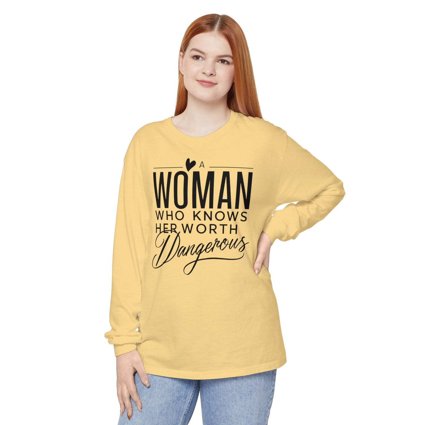 A Woman Garment-dyed Long Sleeve T-Shirt