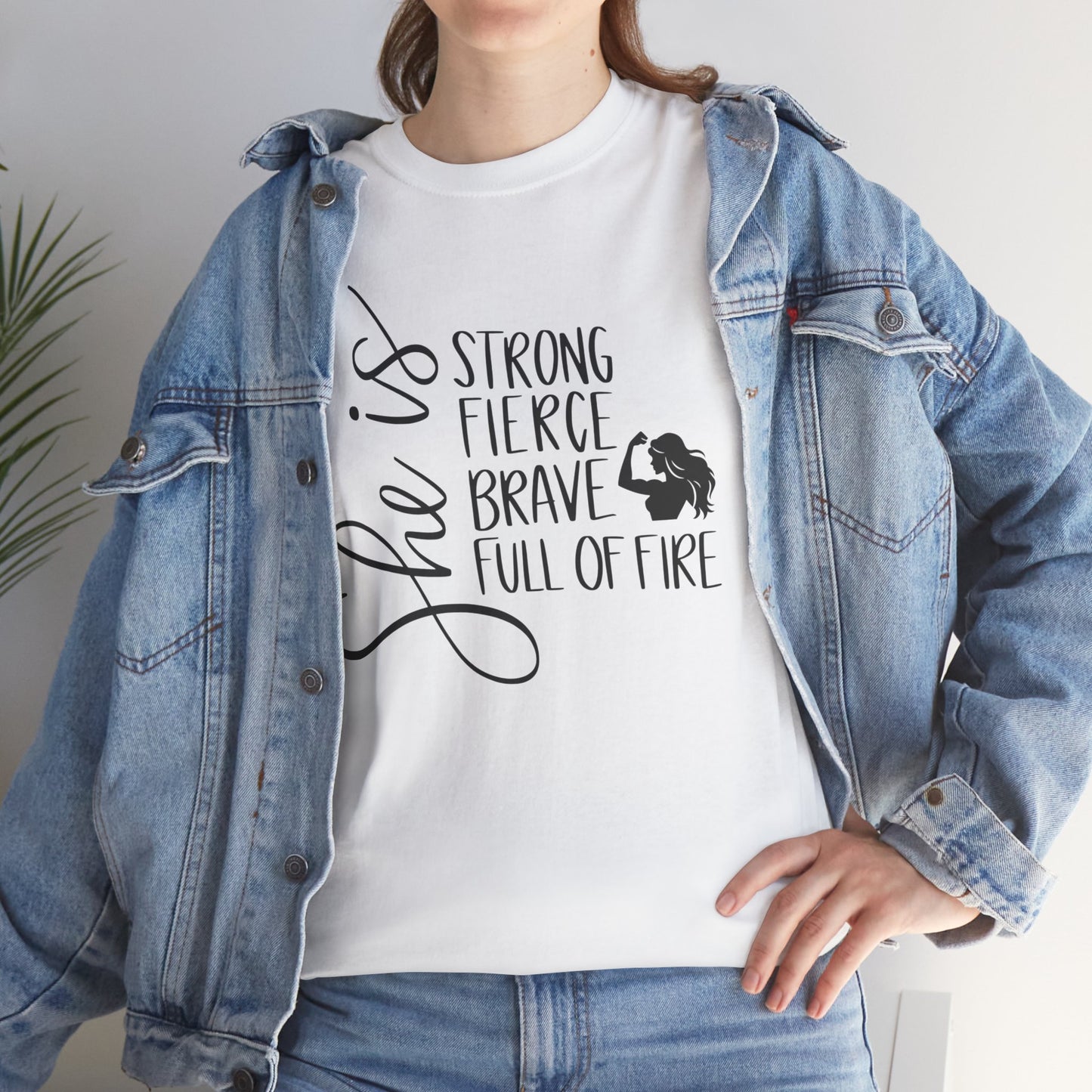 She Is Strong Printed T Shirt with Hearts