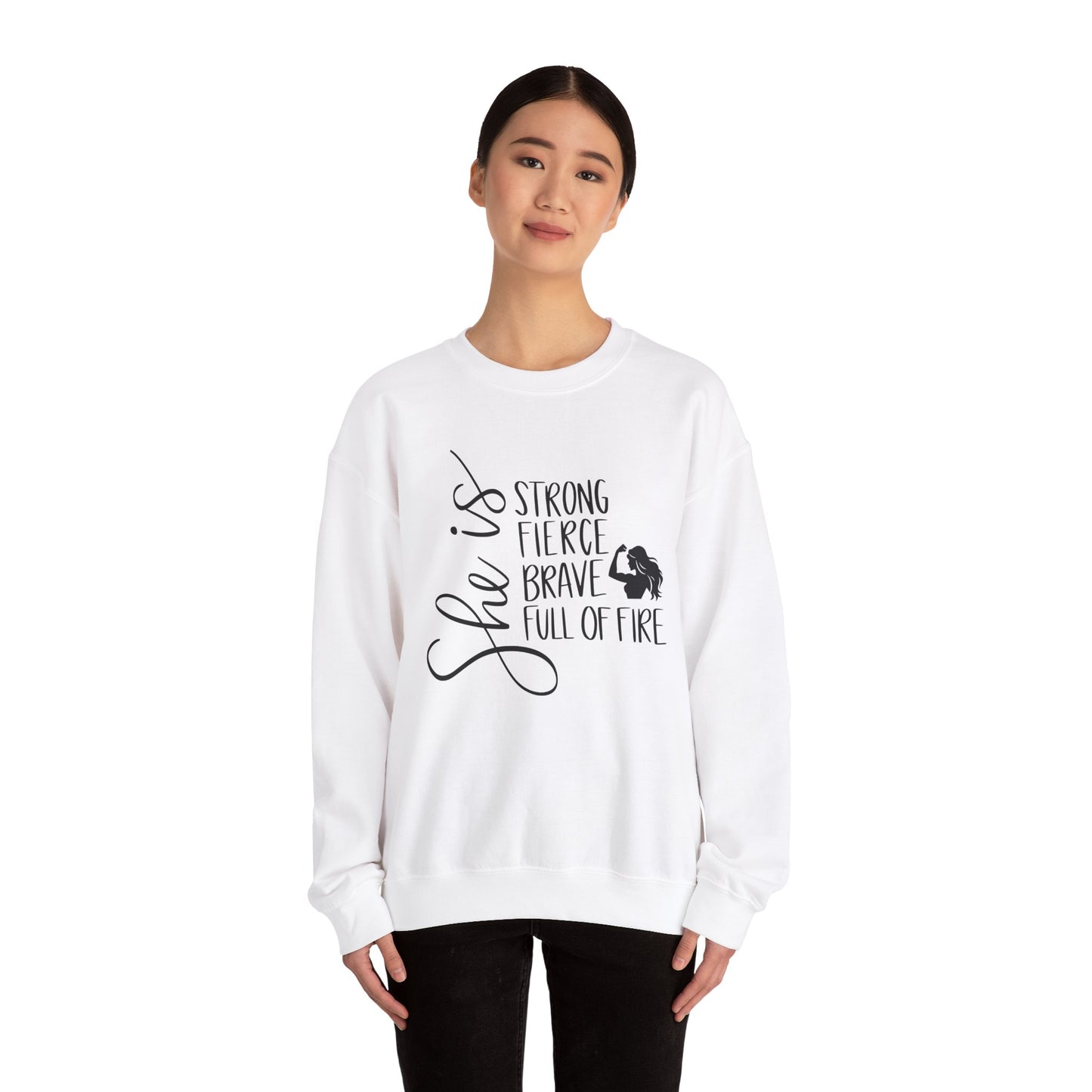 She Is Strong Fierce Brave Unisex Heavy Blend™ Crewneck Sweatshirt