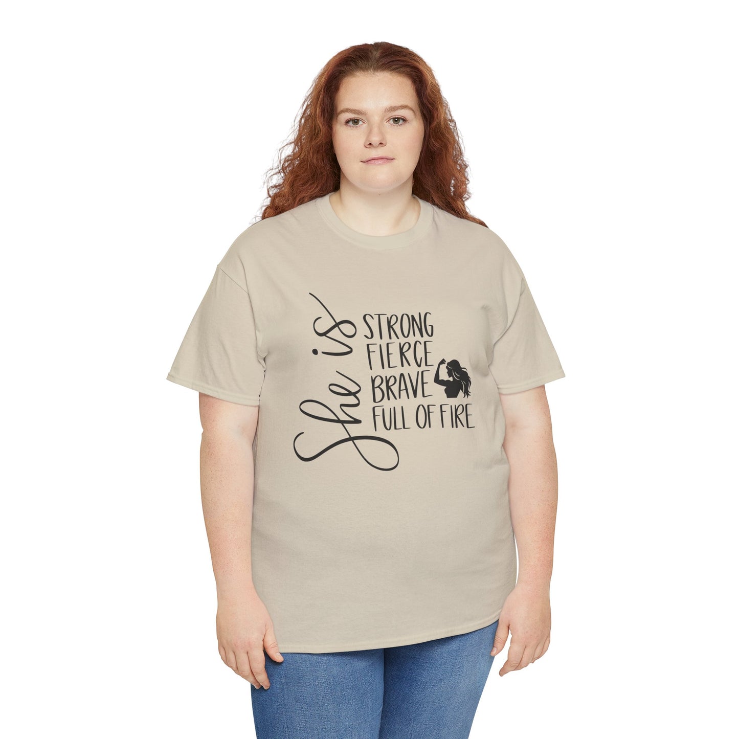 She Is Strong Printed T Shirt with Hearts