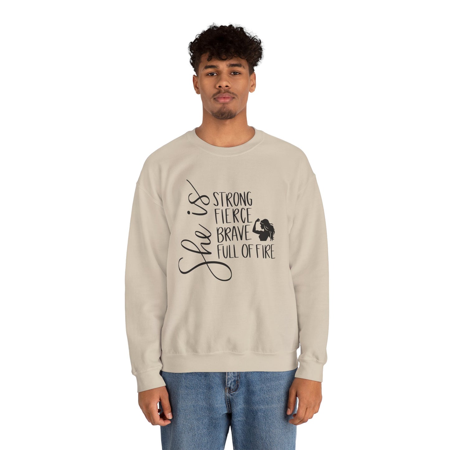 She Is Strong Fierce Brave Unisex Heavy Blend™ Crewneck Sweatshirt
