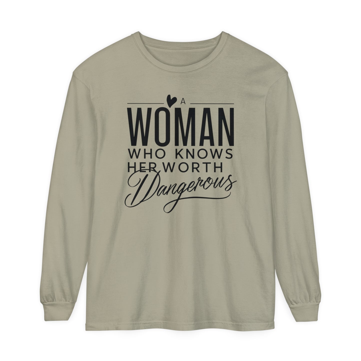 A Woman Garment-dyed Long Sleeve T-Shirt