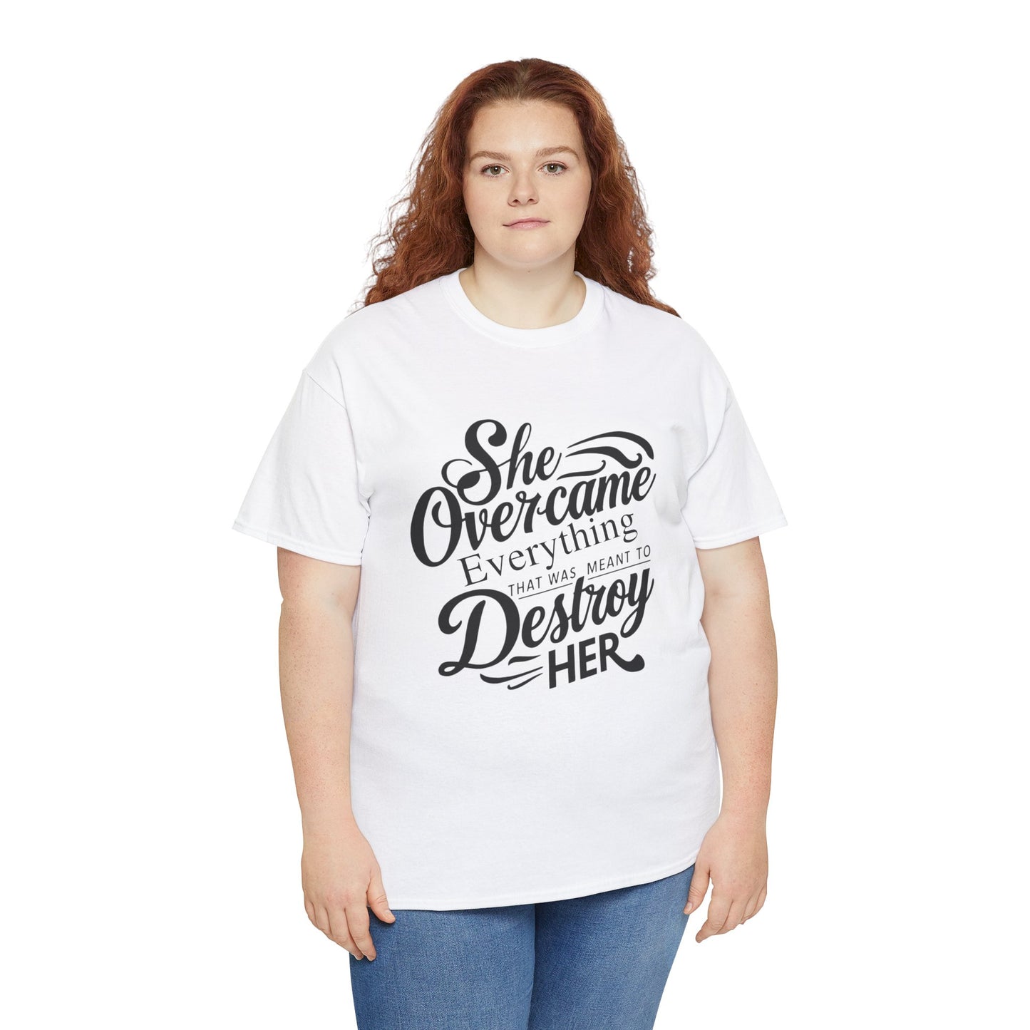 She Overcame Printed T Shirt with Hearts