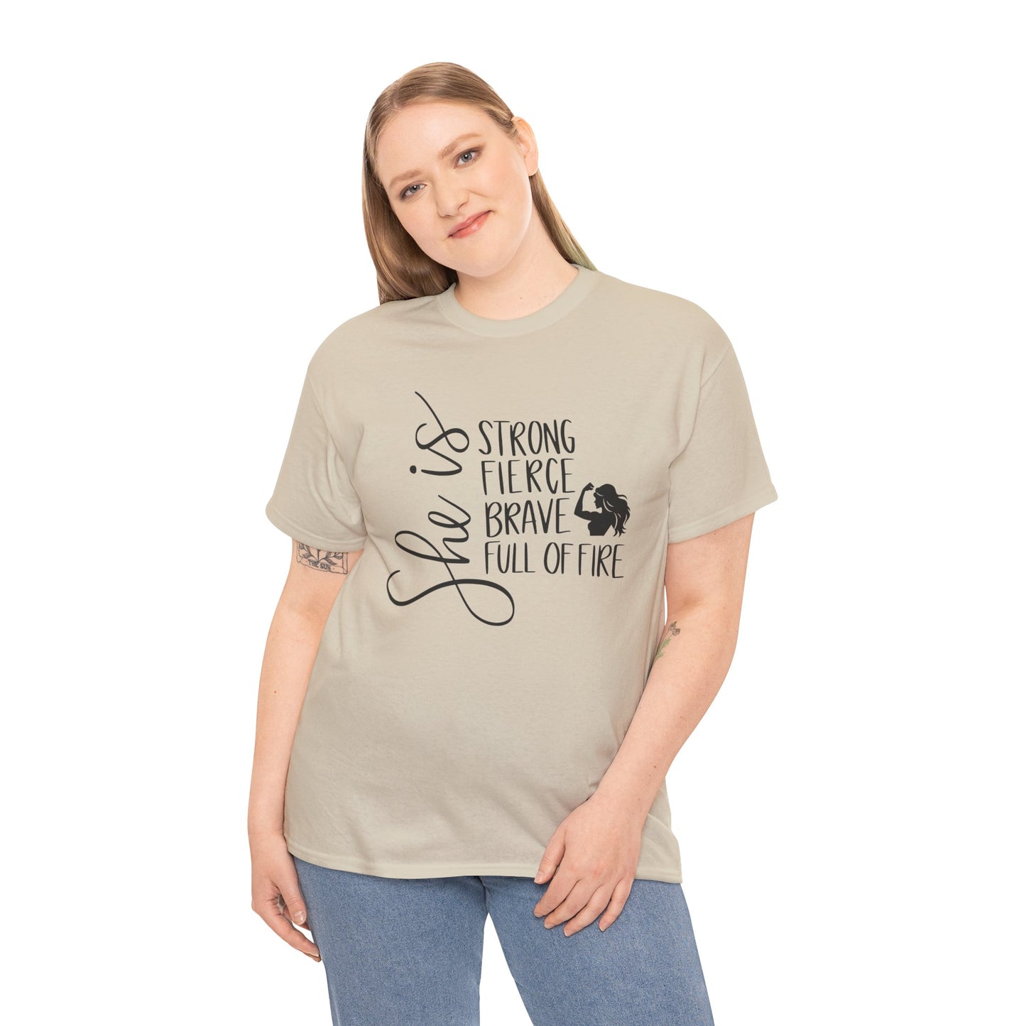 She Is Strong Printed T Shirt with Hearts