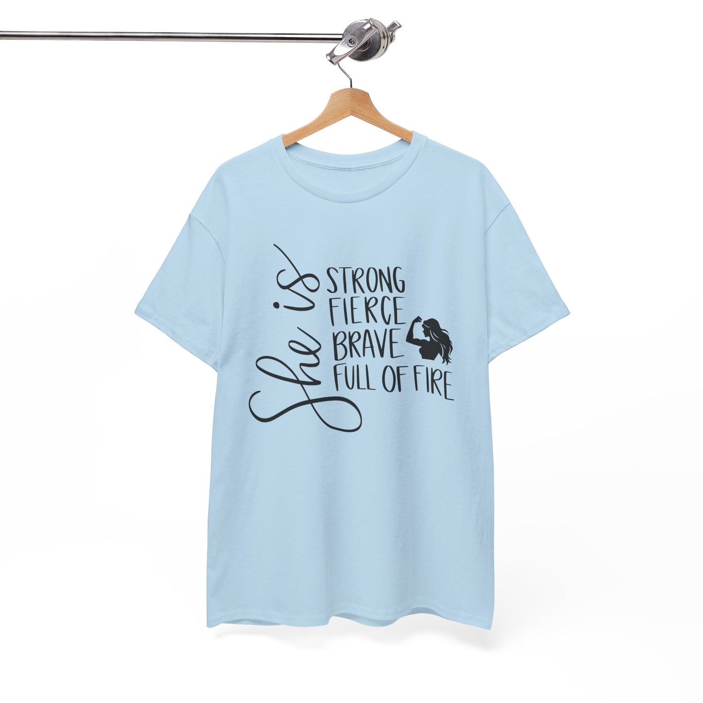 She Is Strong Printed T Shirt with Hearts